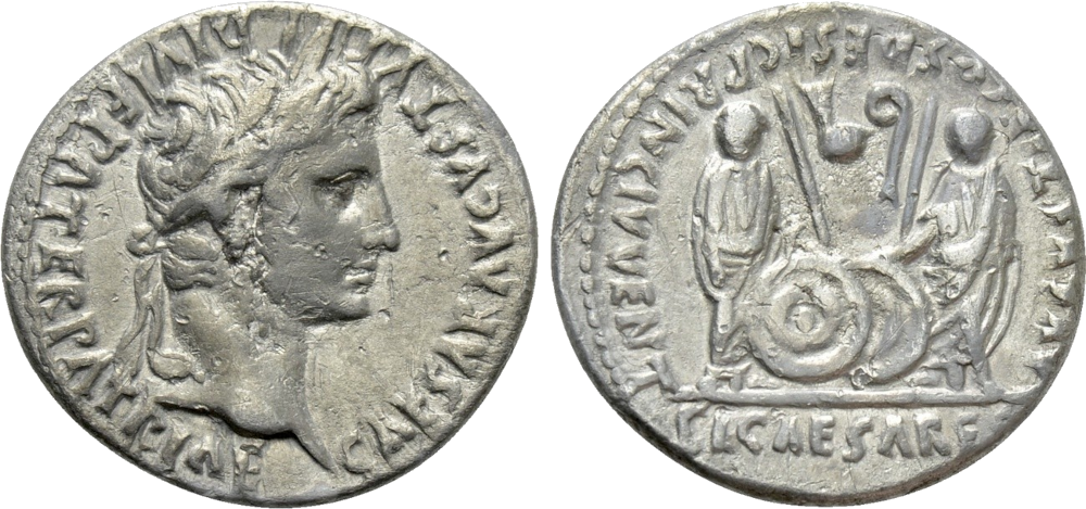 Augustus denarius fra 2.f.Kr. - 4 e.Kr. Augustus denarius fra 2.f.Kr. - 4 e.Kr.
